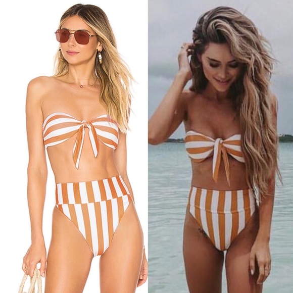 Good Vibes Gold & White Striped Bikini Set - Picture 7 of 7